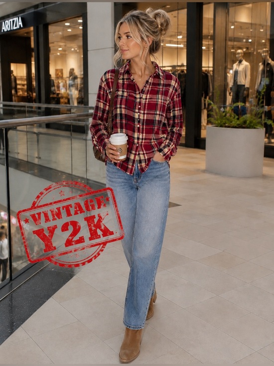 Ralph Lauren Tops - Vintage Y2K Lauren Ralph Lauren 100% Linen Plaid Button Front Shirt Red Size S